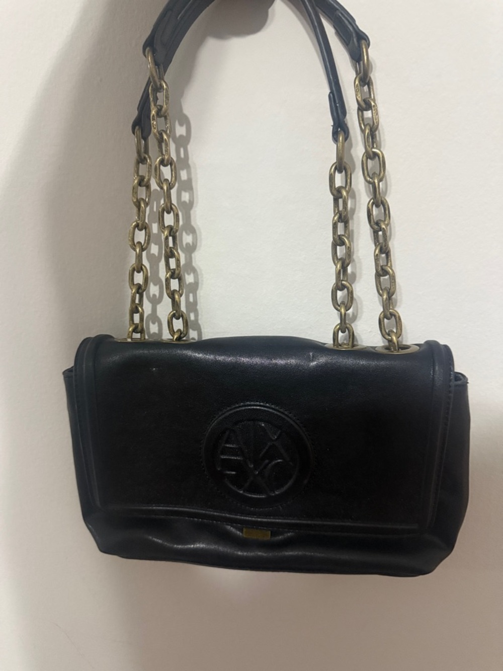 Armani Exchange Black Shoulder Bag with Gold Chain Straps